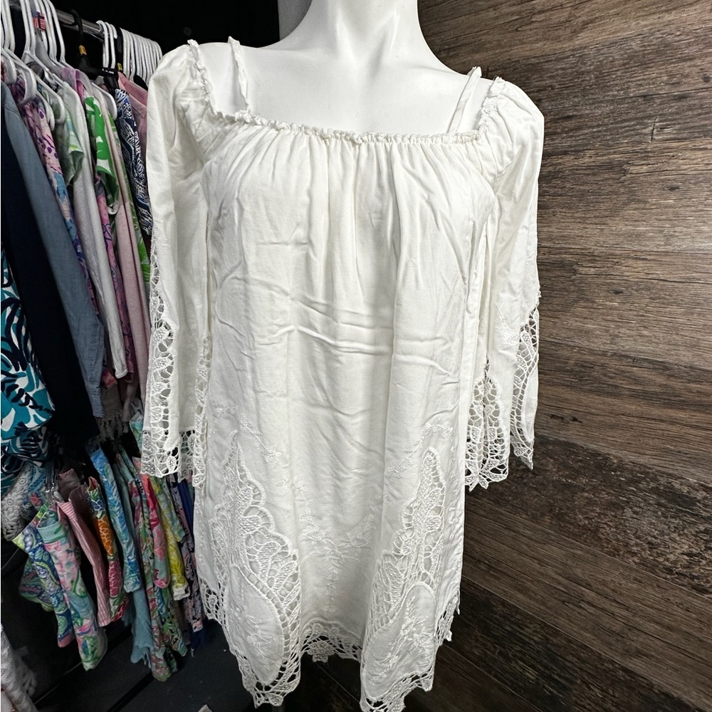 Rue21 White Lace Sundress with Long Flutter Sleeves and Square Neck